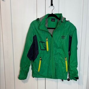 Adidas Green Jacket with Yellow and Navy Accents - Medium